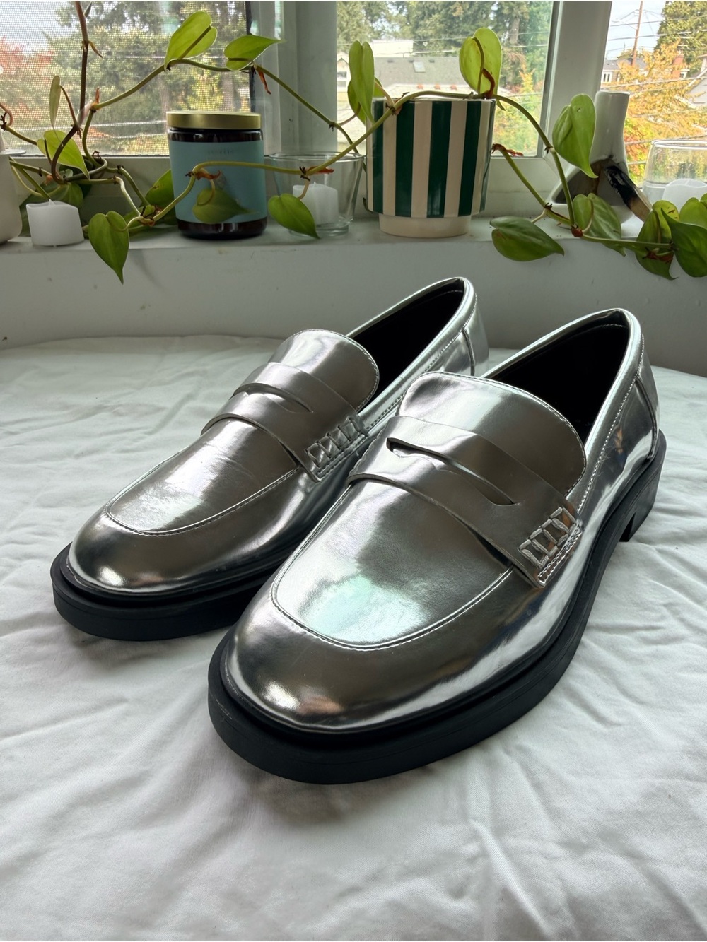 Women’s A New Day Metallic Silver Penny Loafers size 8